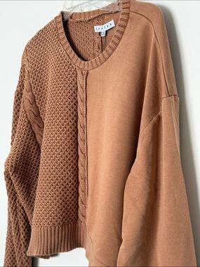 CHASER Women's Cable & Knit Pullover Sweater Toffee Medium